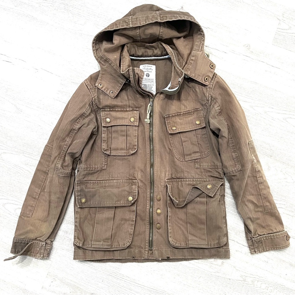 Under Two Flags Mens Military Style Hooded Jacket Size Medium Brown